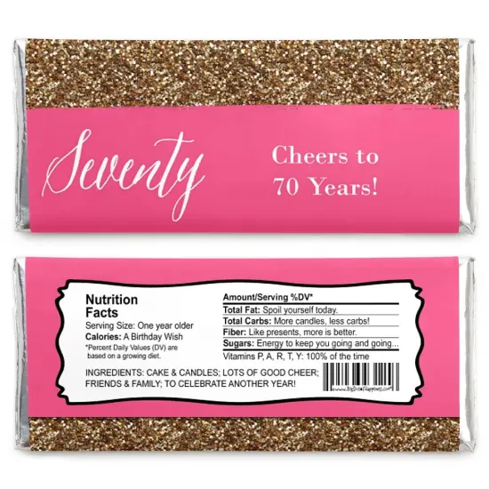 Big Dot of Happiness Chic 70th Birthday - Pink and Gold - Birthday Party Favors Candy Bar Wrappers - Set of 24 {3}