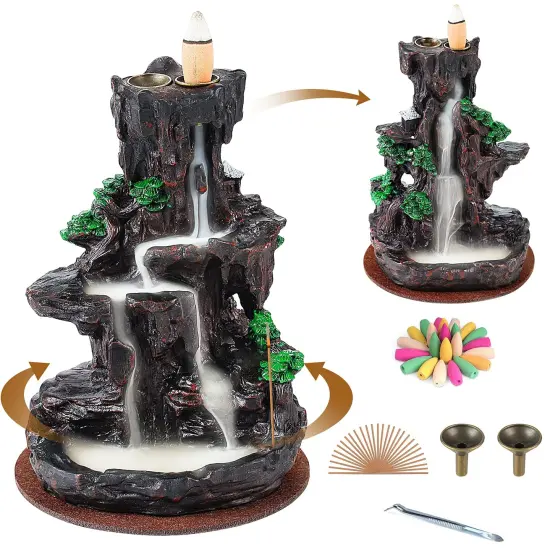 Incense Burner, Backflow Holder Waterfall 2 Sides, with 120 Cones, 30 Sticks, Aromatcherapy Ornamen {2}