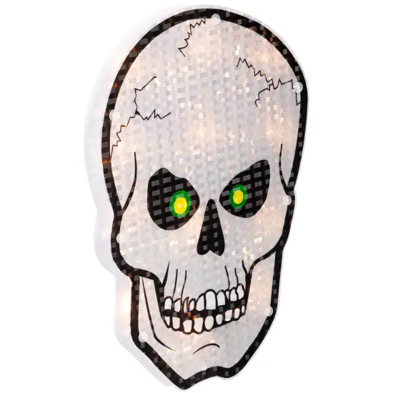 Northlight Lighted Holographic Halloween Skull Window Silhouette - 12" - Clear Lights Silver {6}