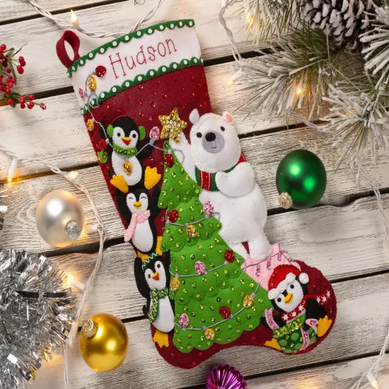 Bucilla Felt Stocking Applique Kit 18" Long-Arctic Tree Trimmers {4}