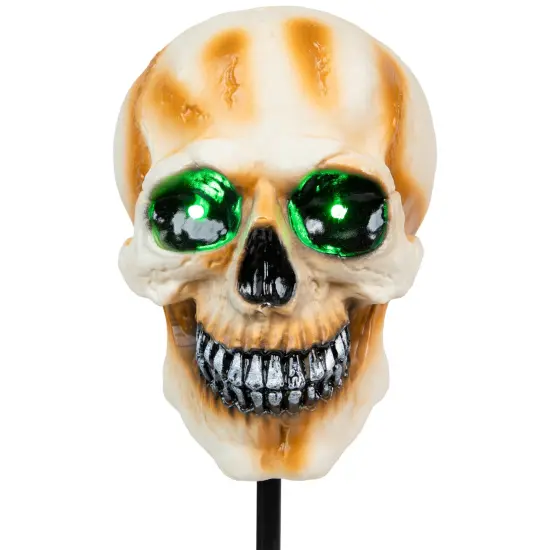 Northlight LED Lighted Skeleton Head Halloween Outdoor Pathway Markers with Sound - 15" - Set of 3 White {6}