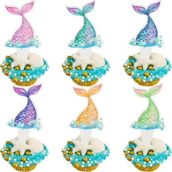 36pc Mermaid Tail Cupcake Toppers: Mini Under the Sea Mermaid Tail Cake Topper Decoration & Cupcake Picks for Birthday Parties & Baby Showers {1}
