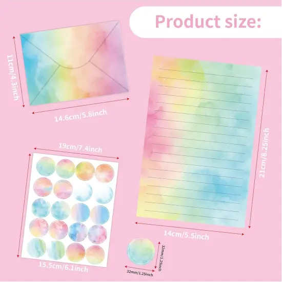 160 Pieces Watercolor Stationary Paper Set for Girl - 50 Lined Stationery Writing Papers 50 Matching Envelopes 60 Round Sticker Seals, 10 Cute Unique Design (Watercolor, 5.5 x 8.25 Inch) {3}