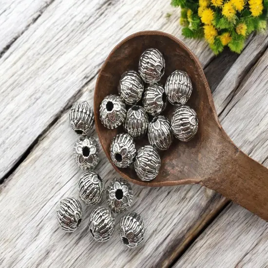 9x10mm Antique Silver Rounded Rondelle Spacer Beads - Choose your Qty {3}