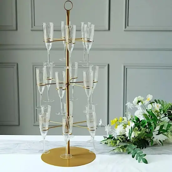 33" Gold 3-Tier Metal Wine GLASS STAND Champagne Flute Holder Tree Party Events {2}