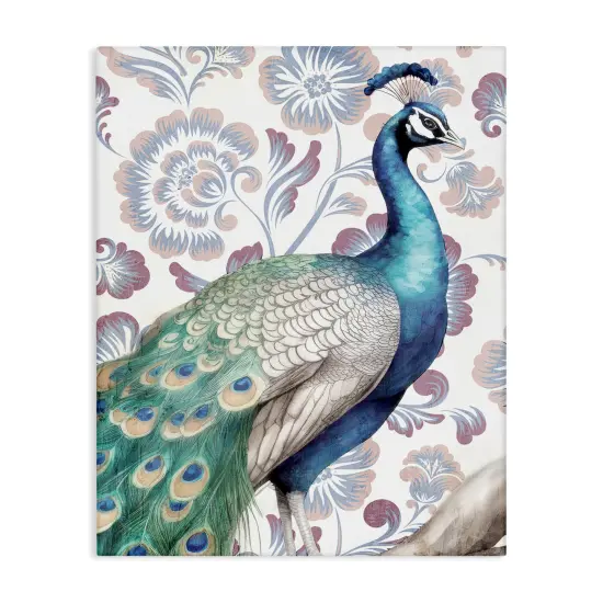 Stupell Industries Peacock on Vintage Florals Canvas Wall Art Design by Kim Allen {1}