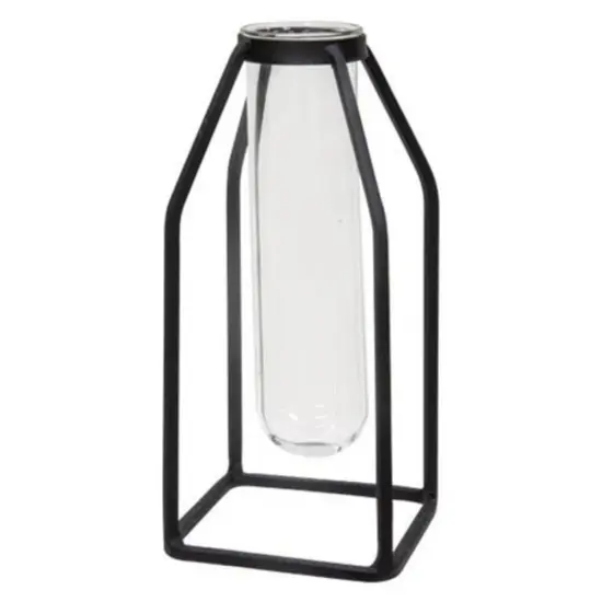 Glass Tube Vase With Metal Frame Thin {1}