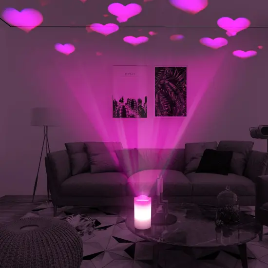 XingsLight Valentines Day Flameless Candles Romantic Pink Heart Projector Lights Battery Operated Night Light with Remote and Timer, LED Candle Home Decorations {6}