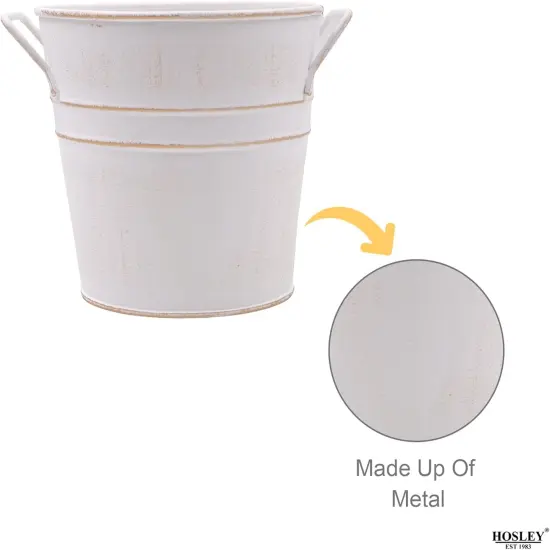 Set of 3 White Metal Bucket {2}