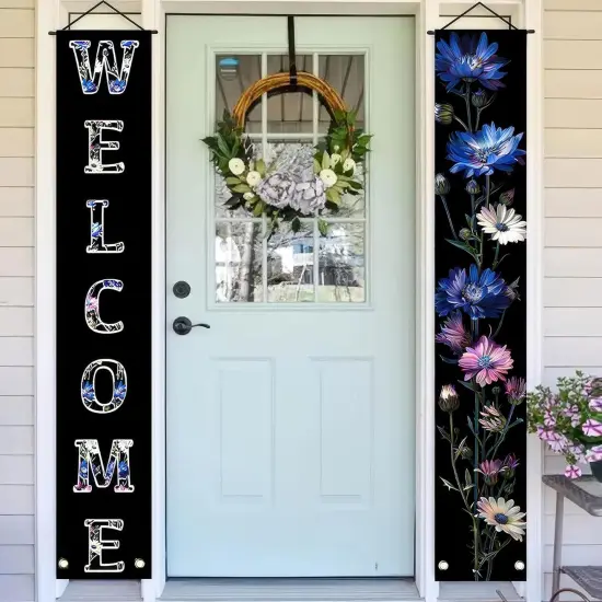 2pcs Welcome Summer Door Banner Colorful Daisy Porch Banners Sign {2}