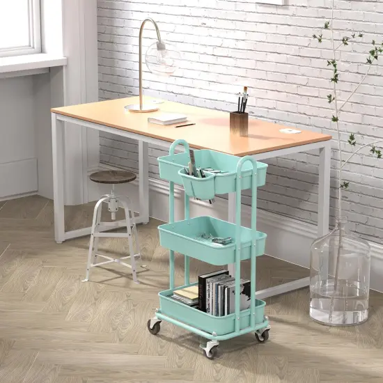 3-Tier Multifunctional Rolling Utility Cart - Turqoise {4}