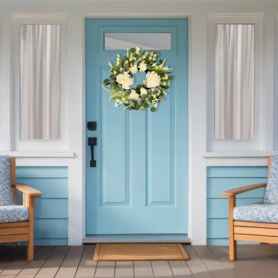 Northlight Peony, Rose and Mixed Foliage Artificial Spring Wreath - 20" White {4}