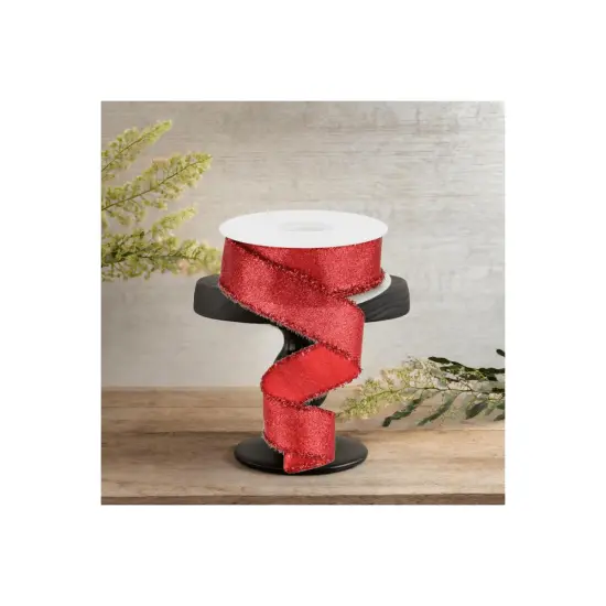 1.5" Shimmer Glitter Tinsel Ribbon: Red (10 Yards) {2}