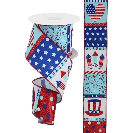 2.5" Patriotic Block Ribbon: White (10 Yards) {3}