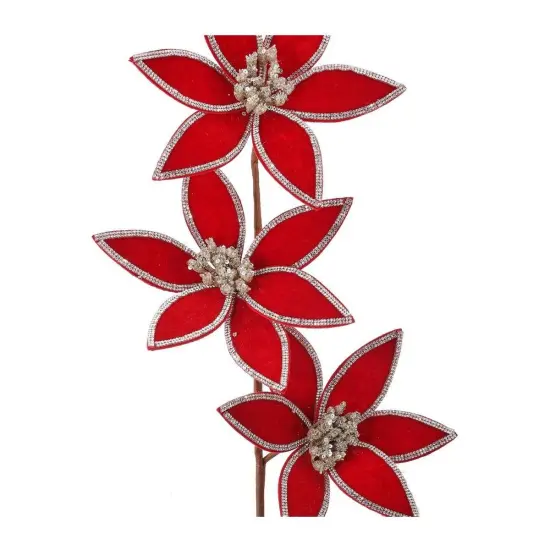 24" Triple Velvet Jewel Poinsettia Stem: Red {2}