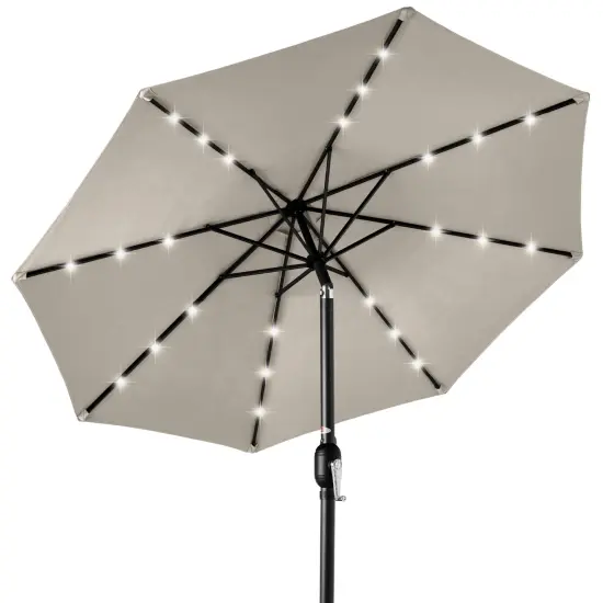 Best Choice Products 10ft Solar LED Lighted Patio Umbrella w/ Tilt Adjustment, UV-Resistant Fabric Beige {1}