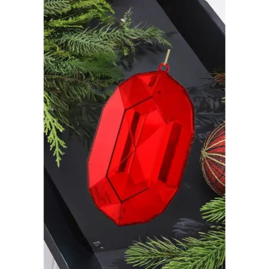 6.5" Acrylic Oval Jewel Ornament: Red {2}
