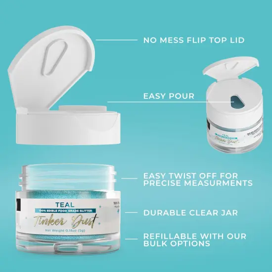 Bakell - Teal Tinker Dust Edible Glitter (5g, 1x Jar) for Food, Desserts, and Beverages! {5}