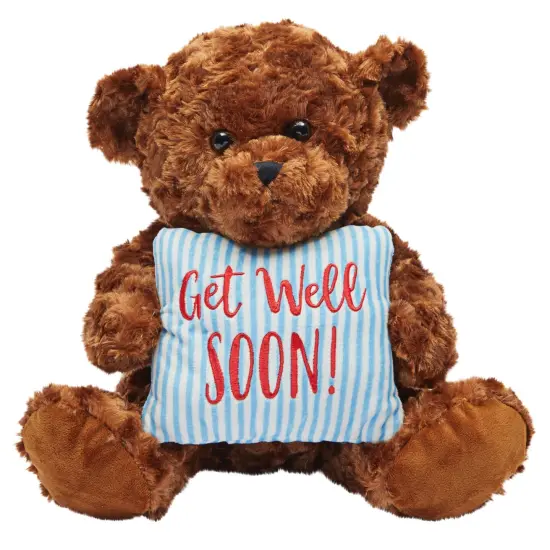 Bear Plush With a Get Well Soon Pillow, Get Well Soon Bear for Kids, Adults (Dark Brown, 14 In) {1}