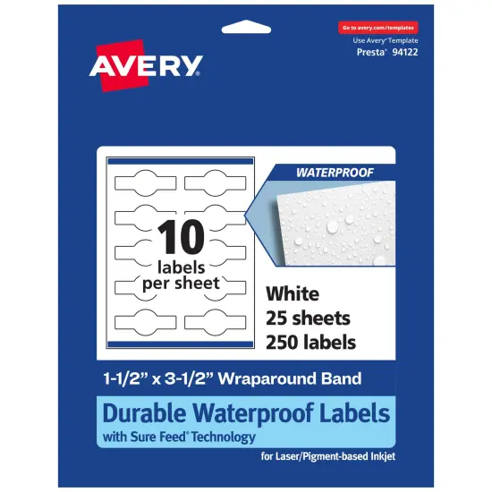 Avery Durable Waterproof Wraparound Labels with Sure Feed, 1.5" x 3.5" {1}