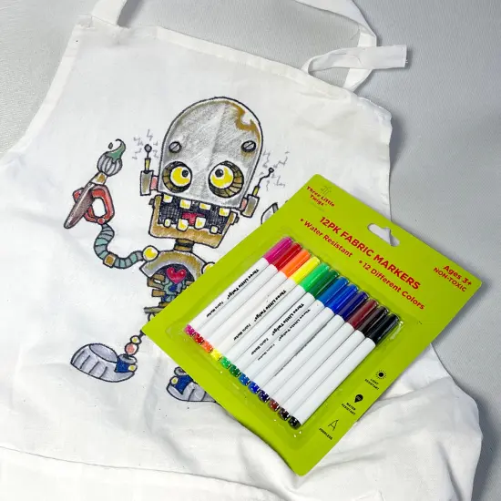 Three Little Twigs: 12pk Fabric Markers & Canvas Apron - DIY Coloring, 12 Colors, Design-Sketch-Create Your Apron Scene, Arts & Crafts, Kids Age 9+ {3}