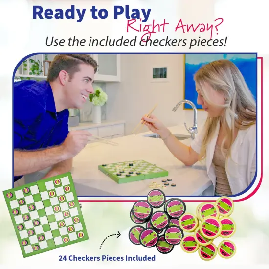 Project Genius: Sushi Checkers - Game & Sushi Making Set, Folding Bamboo Game Board, 24 Checkers & Chopsticks Set, Adults & Kids Ages 8+, 2 Players {6}