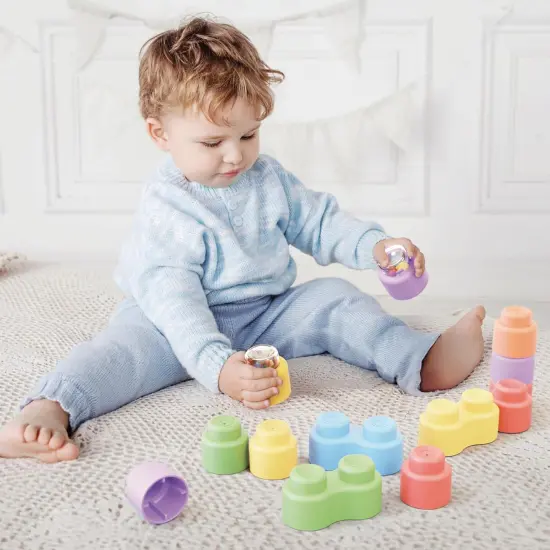Quercetti: Momy Soft - Happy Sound - 18pc Blocks Set, Rattle Pieces, Sorting & Stacking, Construction Toy, Early Development Play, Baby & Toddler 6mo+ {6}