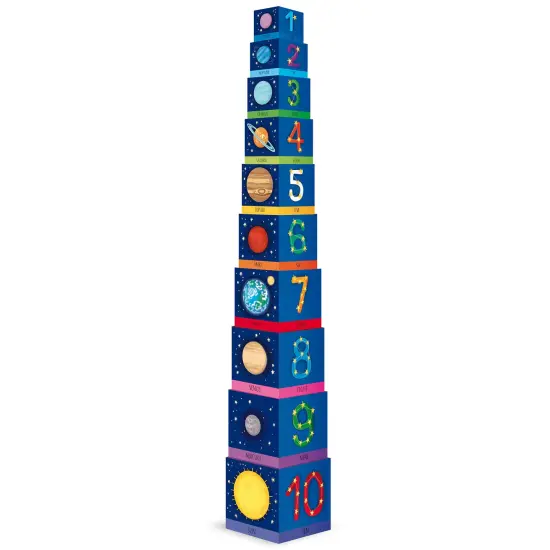 Sassi: Edu-Blocks - Space - 10 Stacking Cubes & Booklet Set, Planets-Elements-Shapes-Numbers-Animals in Space Suits, Learn & Play, Kids-Toddlers 2+ {3}