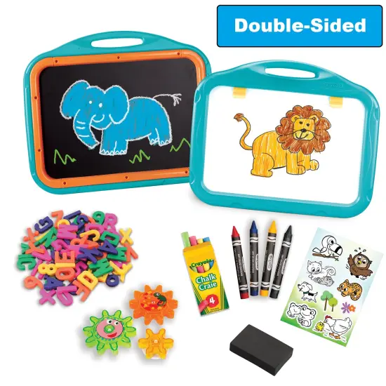 Crayola: Ready-To-Create: Magnetic Board Playset - Blue, Animal Themed - Double-Sided, Dry-Erase/Chalk, Letters & Numbers, Stickers & Gears, Kid 3+ {3}