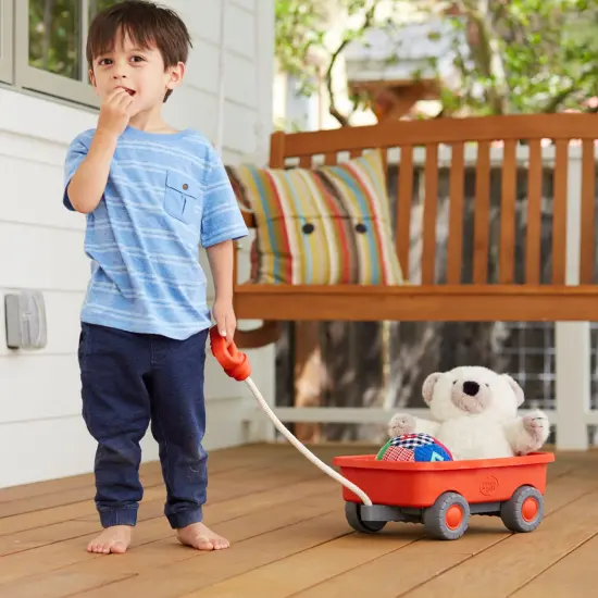Green Toys: Wagon - Orange - Garden Toy Vehicle, Sturdy Pull Along Rope Handle, Indoor-Outdoor Pretend Play, Recycled Material, Kids-Toddlers 18mo+ {4}