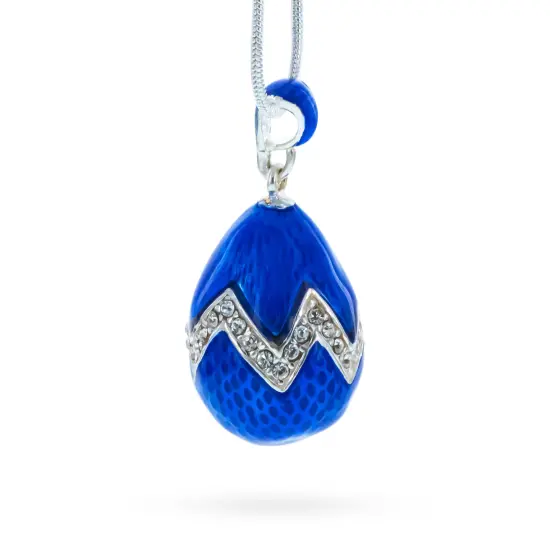 Blue Enamel 35 Crystals Brass Royal Egg Pendant Necklace {1}