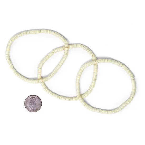 The Bead Chest Boho Stretch Bracelet, Pastel Yellow - Stackable African Vinyl Heishi, Unisex for Men & Women {2}