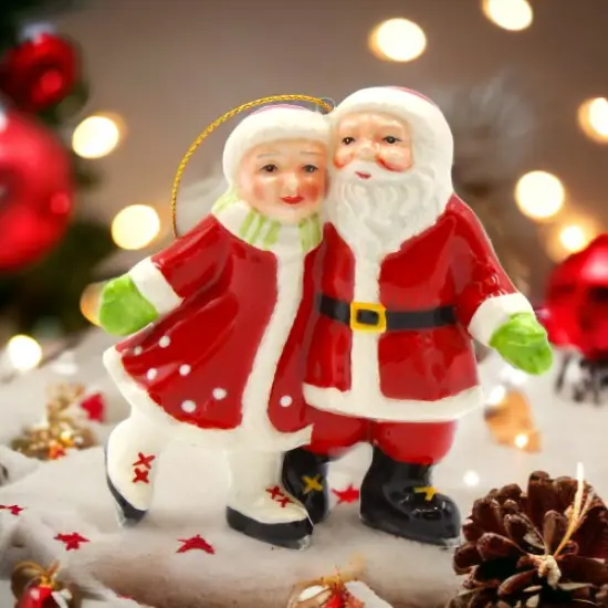 Ceramic Santa And Mrs. Claus Ice Skating Ornament, Home D&eacute;cor, Gift for Her, Gift for Mom, Kitchen D&eacute;cor, Christmas D&eacute;cor {1}