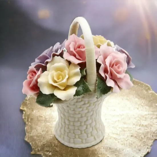 Ceramic Rose Flowers Basket Figurine, Wedding D&eacute;cor or Gift, Anniversary D&eacute;cor or Gift, Home D&eacute;cor, Gift for Her, Gift for Mom {2}
