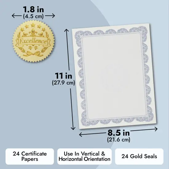 72 Piece Navy Blue Certificate Holders Kit - Includes 24-Pack Covers, Letter-Size Certificate Paper, Gold Foil Seals for Graduation, Student Awards, Employee Recognition {4}
