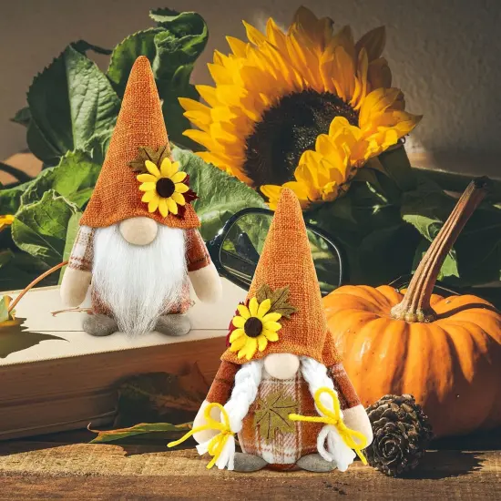 2 Fall Gnomes Plush Autumn Table Decorations {3}