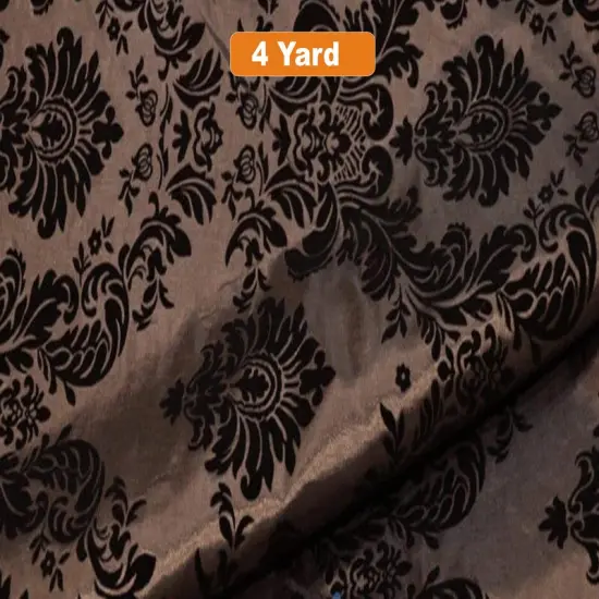 60" Wide Damask Flocking Taffeta Fabricfor Curtains Apparel and Decor Brown Damask {1}