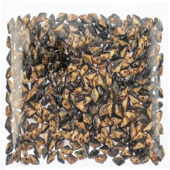 Matubo 2-Hole Czech Glass Opaque Travertine Dark Gemduo Beads, 50g Black & White {2}