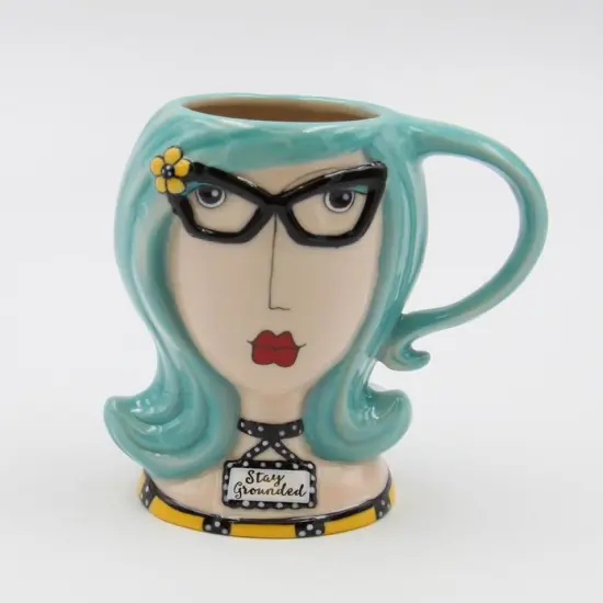 Ceramic Blue Hair Lady Cup, Home Décor, Gift for Her, Mom, Friend, or Coworker, Kitchen Décor {2}