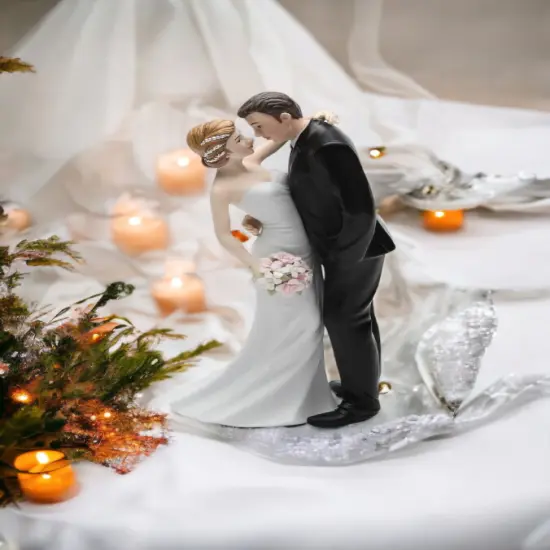 Ceramic Traditional Caucasian Wedding Bride and Groom Couple Figurine, Wedding D&eacute;cor or Gift Idea, Anniversary D&eacute;cor or Gift, Home D&eacute;cor {3}