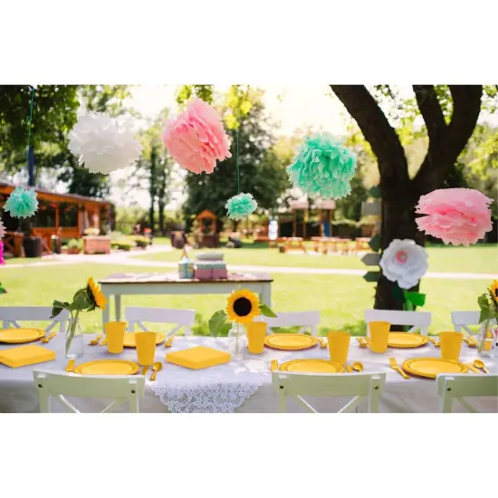 Exquisite 350 Pcs Plastic Plates for Party &ndash; Disposable Plates Set &ndash; 50 Each of 9" Dinner Plates, 7" Dessert Plates, Plastic Cups, Napkins & Plastic Cutlery &ndash; Plastic Dinnerware by Party Solids Yellow {5}