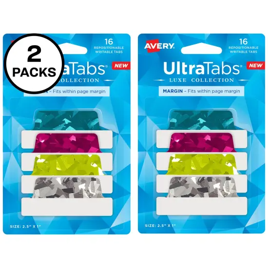 Avery Margin Ultra Tabs, 2.5" x 1", Holographic Jewel Tone Prism Designs, 32 Repositionable Sticky Tabs (2 Pack of 74147) {1}