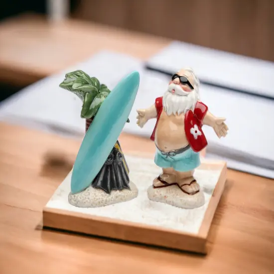 Ceramic Christmas Hawaiian Surfing Santa Salt & Pepper Shakers, Home Décor, Gift for Her, Gift for Mom, Kitchen Décor, Christmas Décor {2}