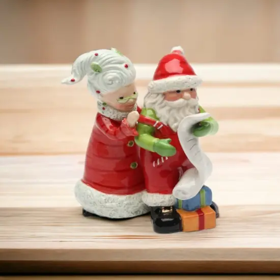 Ceramic Christmas Decor Mrs. Claus Helping Santa with Wish List Salt & Pepper Shakers, Home Décor, Gift for Her, Gift for Mom, Kitchen Décor {2}