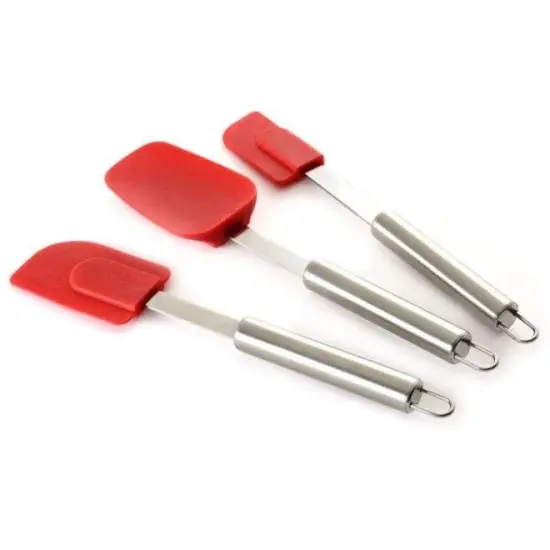 Norpro 3 Piece Silicone / Stainless Steel Kitchen Spatula Set - Red {2}