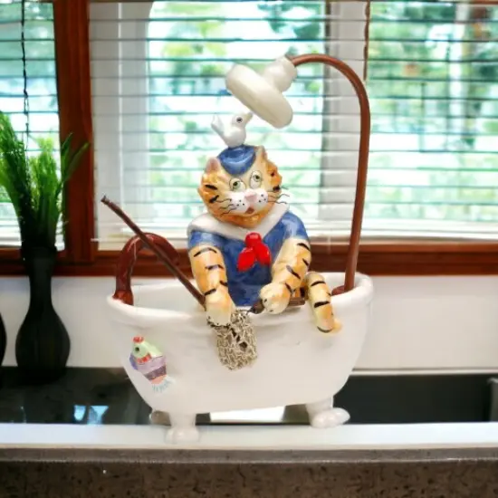 Ceramic Cat Cleaning Bathtub Figurine, Home Décor, Gift for Her, Gift for Mom, Bathroom Décor, Cat Lovers Gift, Pet Loss Gift {1}