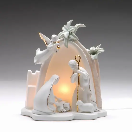 Ceramic Bethlehem - Holy Family Nativity with Palm Trees Nightlight, Home D&eacute;cor, Religious D&eacute;cor, Religious Gift, Church D&eacute;cor, Baptism Gift {3}