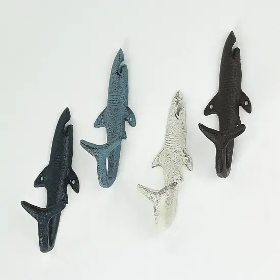 Set of 4 Cast Iron Shark Tail Wall Hooks {2}