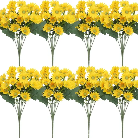 8 Bundles Summer Bouquets Artificial Sunflowers & Daisies &ndash; UV Resistant Silk Flowers for Patio, Porch & Garden Decor (Yellow) {1}