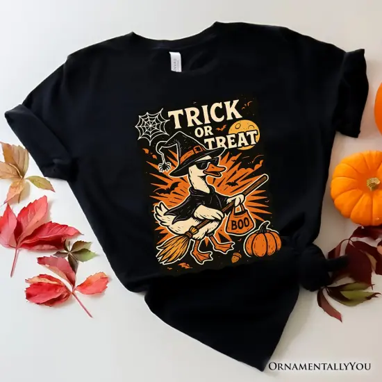 Trick or Treat Goose T-Shirt, Vintage Halloween Witch Tee for October {5}